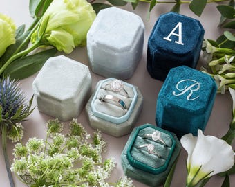 Personalized Velvet Ring Box, Custom Wedding Ring Box, Double Slot Ring Box, Engagement Ring Bearer Box, Ring Box for Wedding Ceremony