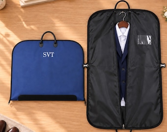 Custom Name Suit Bag, Oxford Garment Bag for Him, Groomsmen Gift, Leather Handle Suit Cover