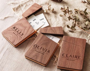 Custom Wooden Business Card Case, Personalized Card Holder, Magnet Closure Case, Graduation Gift for Her, Personalized Gift for Mom