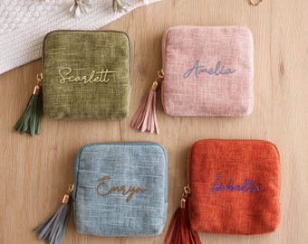 Travel Jewelry Case, Personalized Jewelry Organizer for Women, Custom Bridesmaid Gifts for Her, Zip Jewelry Organizer Holder Pouch