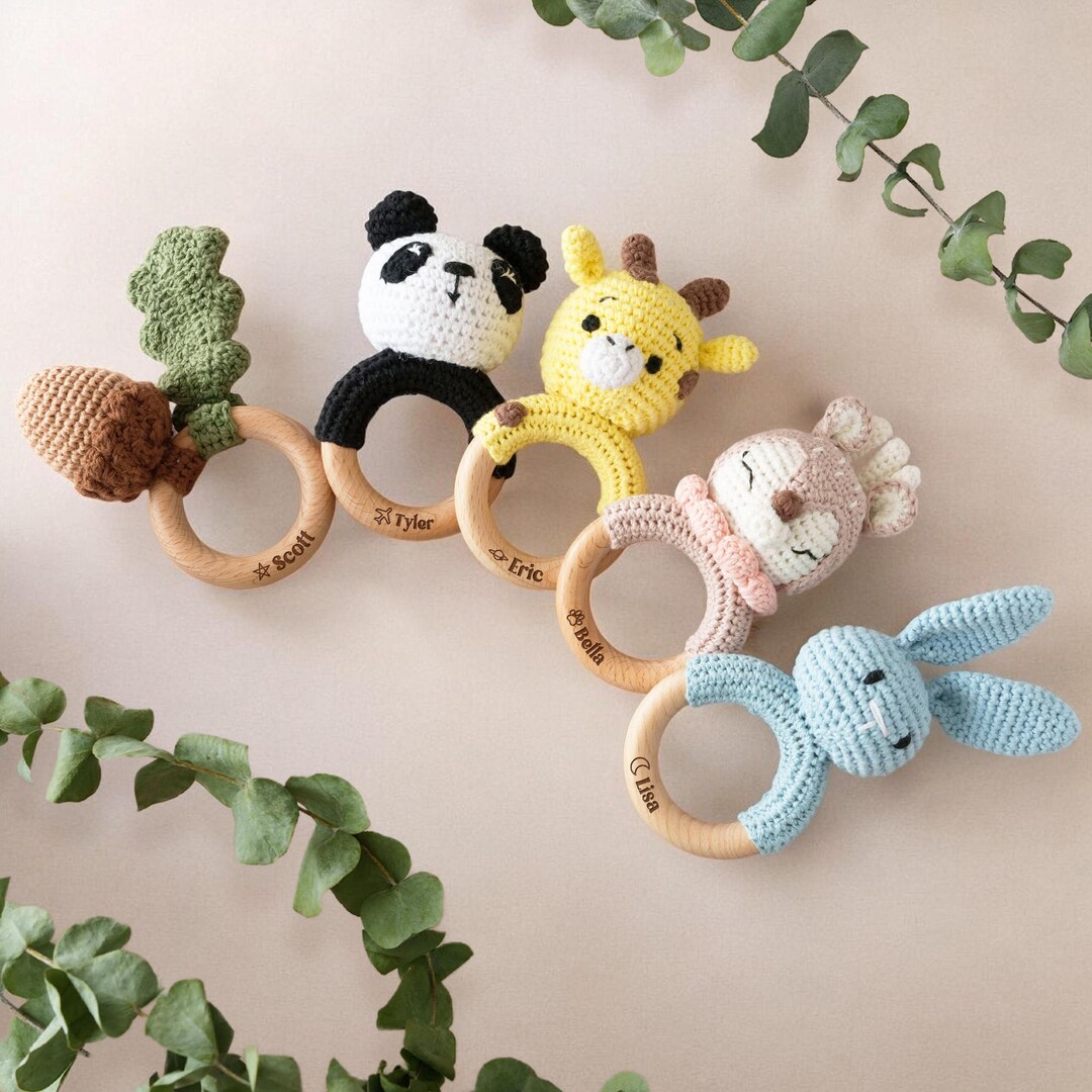 New Baby Rattle Personalized Crochet Rattle,customwooden Baby Rattle,personalized Gift ...