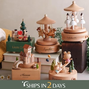 Christmas Gift for Toddler: Custom Engraved Wooden Train Music Box [R]