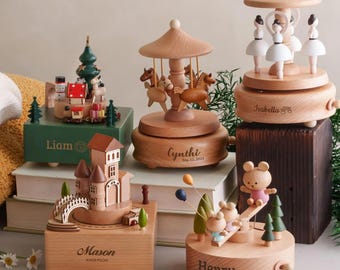 Christmas Gift for Toddler: Custom Engraved Wooden Train Music Box [R]