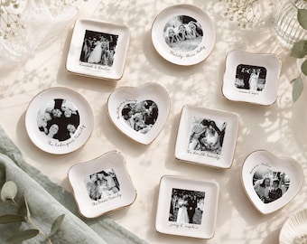 Personalized Photo Trinket Dish, Custom Ring Dish with Photo and Text, Jewelry Storage Tray Christmas, Bridesmaid, Wedding Gifts for Her
