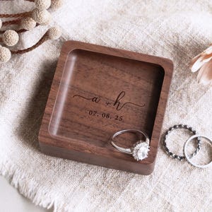 Personalized Wooden Ring Dish, Custom Jewelry Dish, Engraved Ring Holder, Personalized Gift for Her image 1