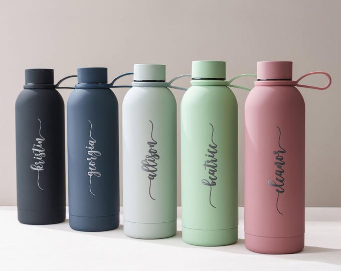 Personalized Tumbler with Strap 17oz Bulk, Custom Water Bottle Spring Bridesmaid Gifts for Mom Her, Personalized Home Gift