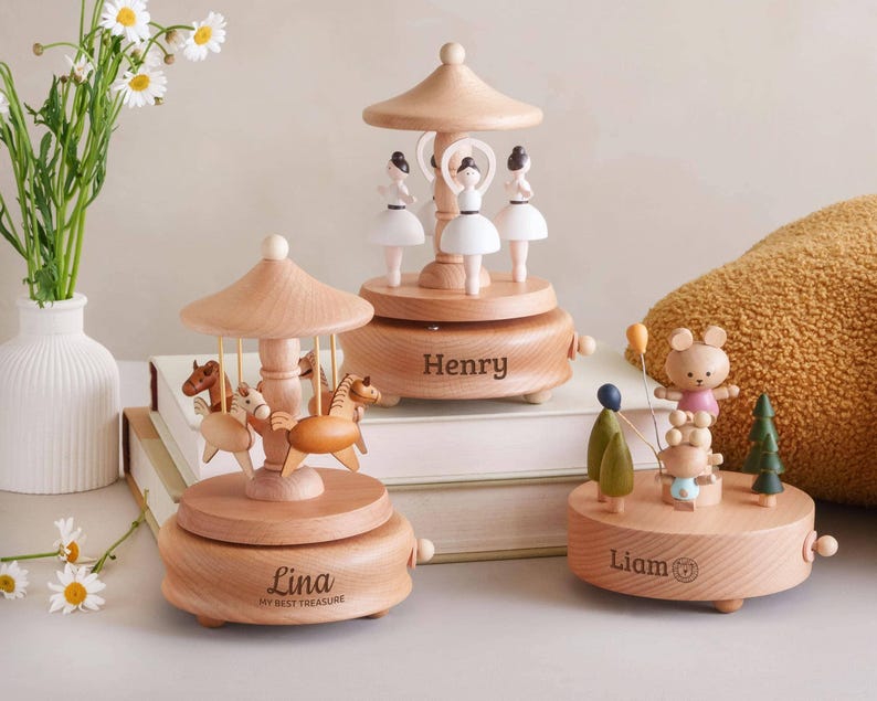 Christmas Gift for Toddler: Custom Engraved Wooden Train Music Box image 8