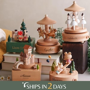 Christmas Gift for Toddler: Custom Engraved Wooden Train Music Box image 1