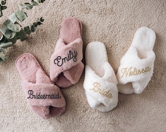 Bride Slippers | Custom Slippers | Bridal Party Bridesmaid Proposal | Bridesmaid Slippers | Bachelorette Party Gifts | Personalized Slippers