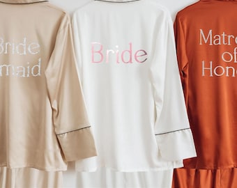 Custom Satin Bridesmaid Pajamas with Long Sleeves and Long Pants, Bridal Party PJs Gift,  [PJP]