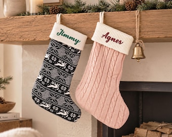 Embroidered Name Christmas Stocking, Custom Buffalo Plaid or Knit Stocking, Holiday Decor