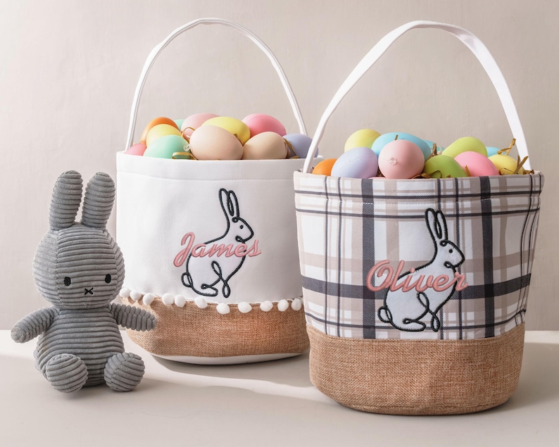 Personalized Baby Gift Basket, Nursery Room Decor, Newborn Gifts, Bunny Easter Bucket image 7