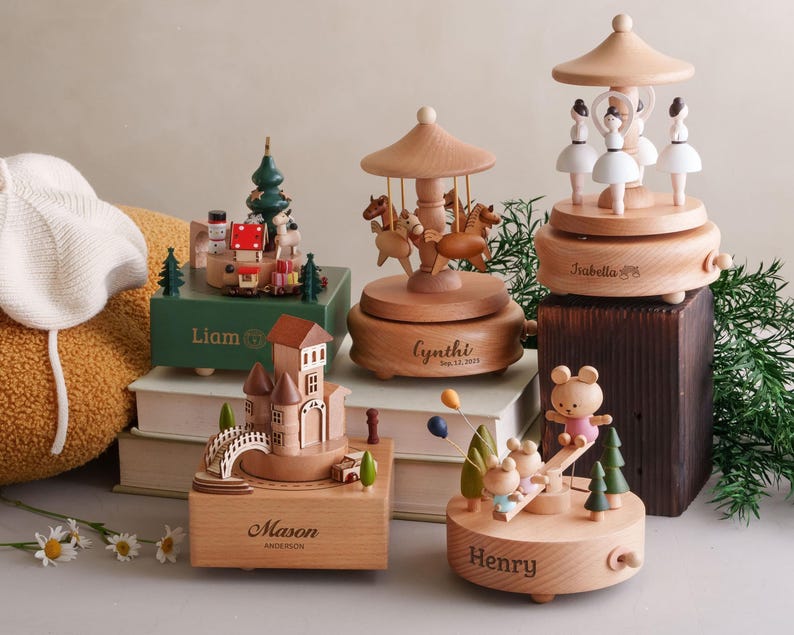 Christmas Gift for Toddler: Custom Engraved Wooden Train Music Box image 7