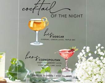 Signature Drinks Sign, Signature Cocktail Sign, Minimalist Wedding Bar Menu Sign, His and Hers Bar Sign, Frosted Acrylic Drinks Sign Wedding