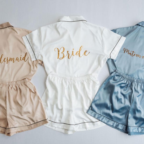 Bridesmaid Pajamas Shorts, Bridesmaid PJs, Bachelorette Party, Bridesmaid Gifts, Bridal Party, Maid of Honor Gifts, Bridesmaid proposal <D>