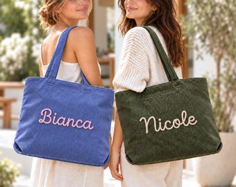 Embroidered Corduroy Tote Bag, Custom Shoulder Bag, Bridesmaid Proposal, Teacher Gift & Birthday Gift