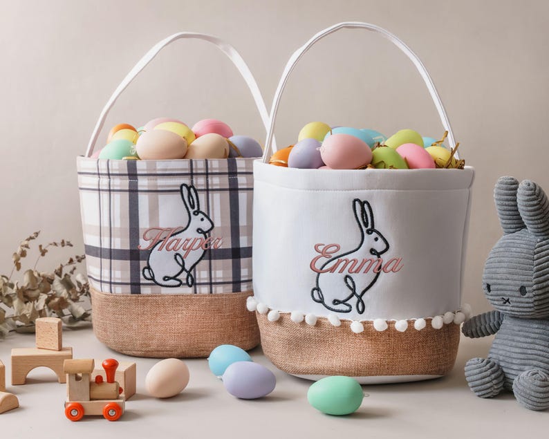 Personalized Baby Gift Basket, Nursery Room Decor, Newborn Gifts, Bunny Easter Bucket image 3