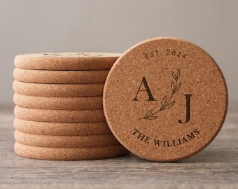 Set of 100 Personalized Cork Coaster, Wedding Favors, Wedding Coasters, Engraved Rustic Coasters, Housewarming Gifts,Christmas Gift for Mom