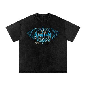 Addison Rae Pearl Acid Wash Oversize Tee T-Shirt - Diet Pepsi Aquamarine High Fashion Headphones On Inspired