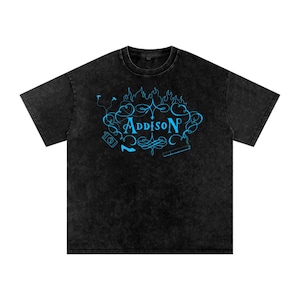 Addison Rae Print Acid Wash Oversize Tee T-Shirt - Diet Pepsi Aquamarine High Fashion Headphones On Inspired
