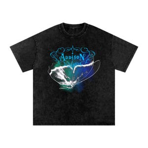 Addison Rae Butterfly Acid Wash Oversize Tee T-Shirt - Diet Pepsi Aquamarine High Fashion Headphones On Inspired