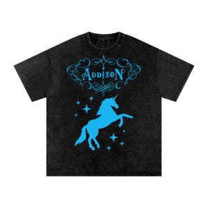 Addison Rae Unicorn Acid Wash Oversize Tee T-Shirt - Diet Pepsi Aquamarine High Fashion Headphones On Inspired