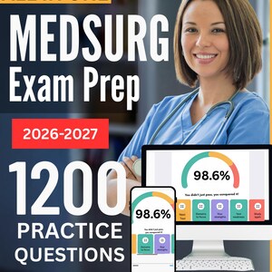 Przygotowanie do egzaminu MEDSURG: Kompletny przewodnik do nauki + symulator egzaminu online, 8 testów próbnych, 1200 pytań | Egzamin pielęgniarstwa medyczno-chirurgicznego ANA