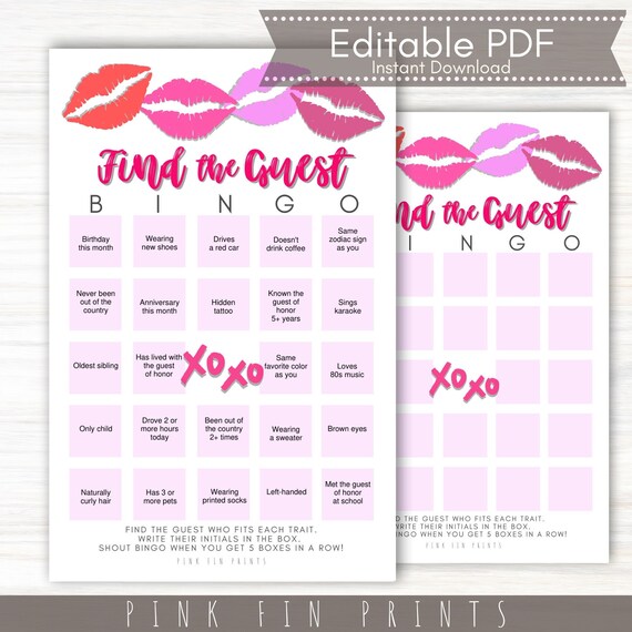 Kiss the Miss Goodbye Bridal Shower Find the Guest Bingo | Etsy