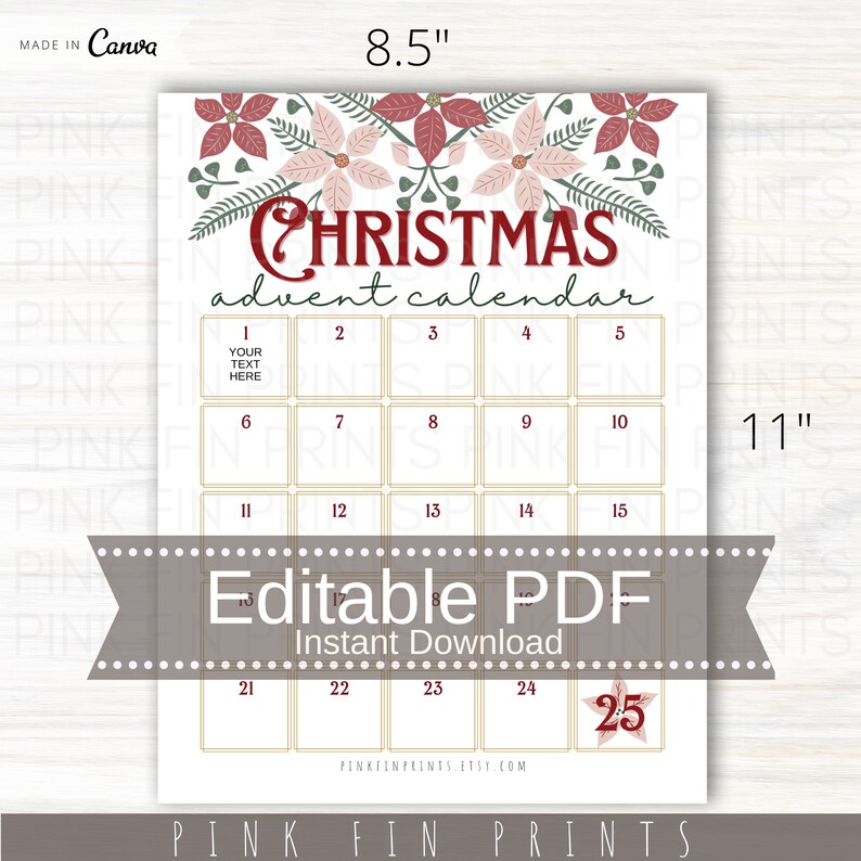 Advent Calendar for Adults, Printable Christmas Countdown, Christmas