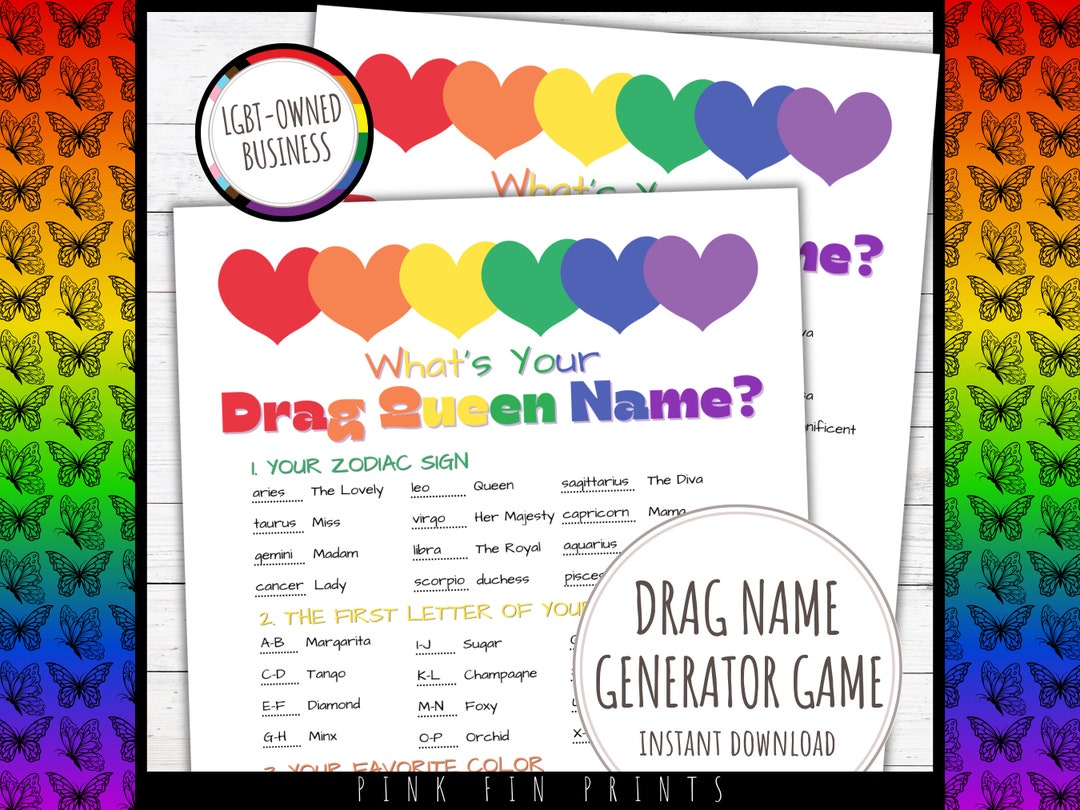 Drag Name Generator Game for Pride, Whats Your Drag Queen Name Game for Groups, Funny Drinking