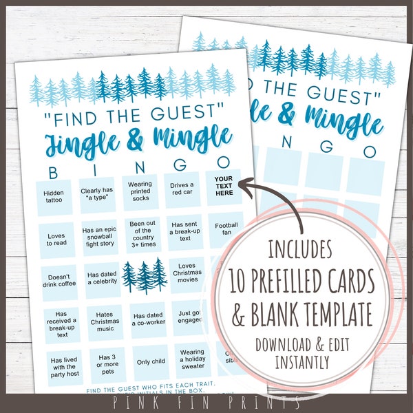 Find the Guest Winter Bingo, Ice Breaker Games for Work, Holiday Mix and Mingle Bingo, Printable Christmas Games for Adults