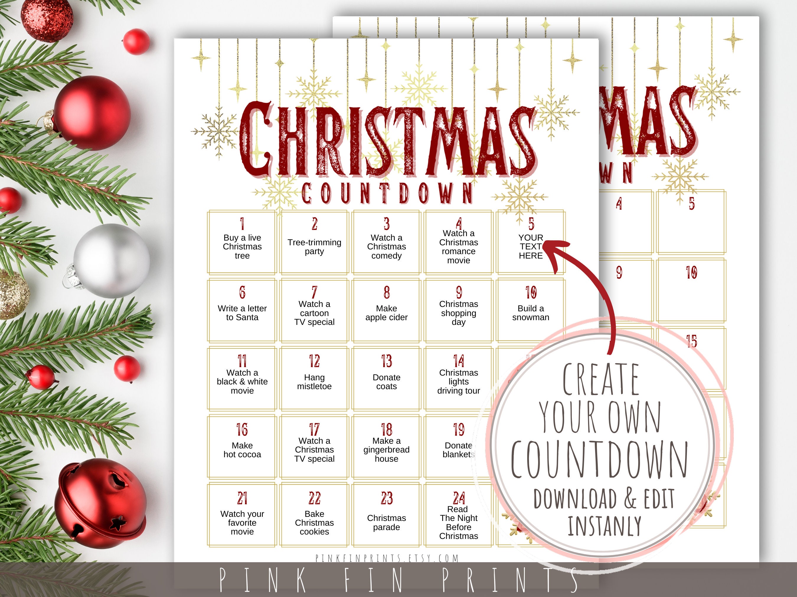 Editable Christmas Advent Calendar for Women Printable Etsy