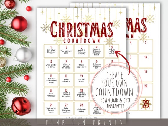 Editable Christmas Advent Calendar for Women, Printable Christmas Countdown,  Christmas Movie Advent Calendar, Christmas Bucket List Template - Etsy