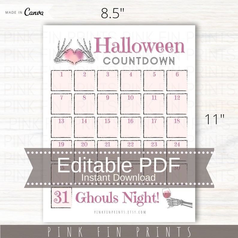 Halloween Countdown Printable Advent Calendar Halloween Etsy