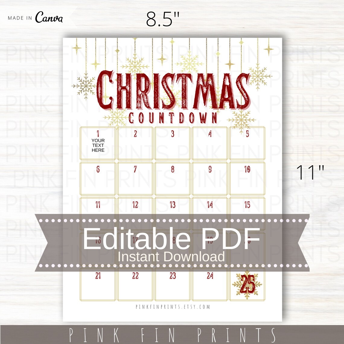 Editable Christmas Advent Calendar for Women, Printable Christmas