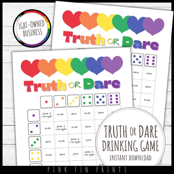 Truth or Dare Dice Game for Pride Party, Fun Pride Games for Small and Large Groups, Funny Drinking Games Printable, LGBTQ Owned Shop