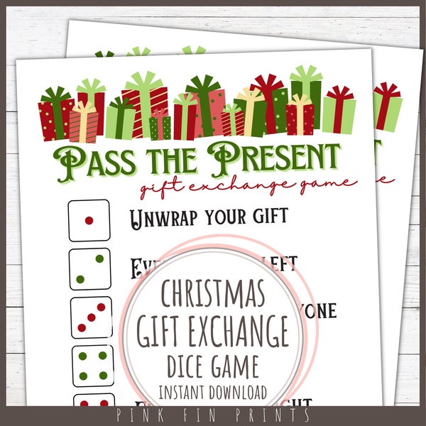 Pass the Present White Elephant Game, Christmas Gift Exchange Game, Printable Christmas Game, Pass the Gift Game, Christmas Dice Game