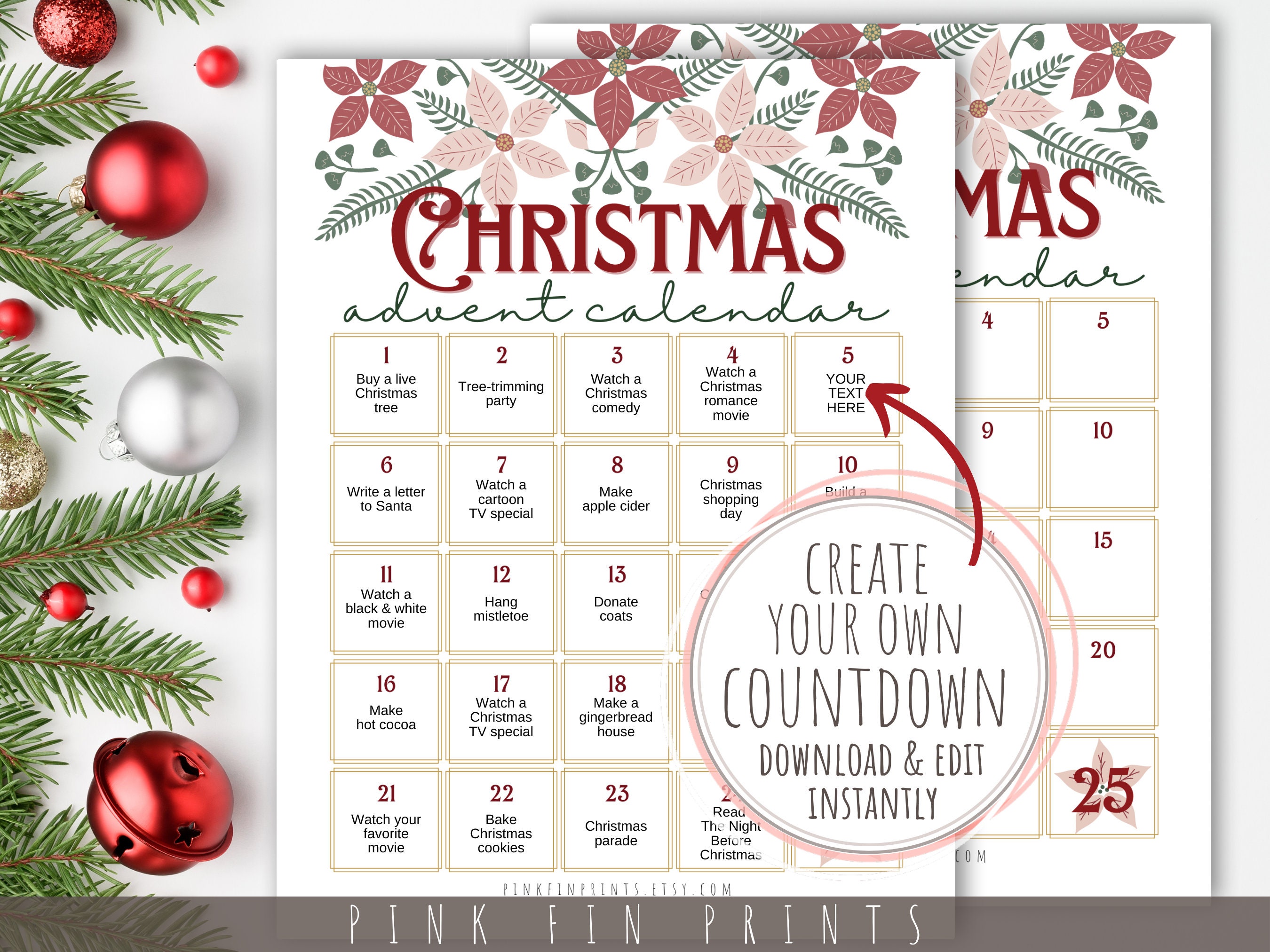 Advent Calendar for Adults, Printable Christmas Countdown, Christmas