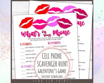 Whats On Your Phone Galentines Day Games, Cell Phone Scavenger Hunt for Girls Night, Whats In Your Phone Galentines Games for Groups
