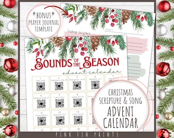 Christmas Music Advent Calendar Nativity Printable, Christmas Scripture Advent Calendar for Adults, Daily Devotional Christmas Countdown