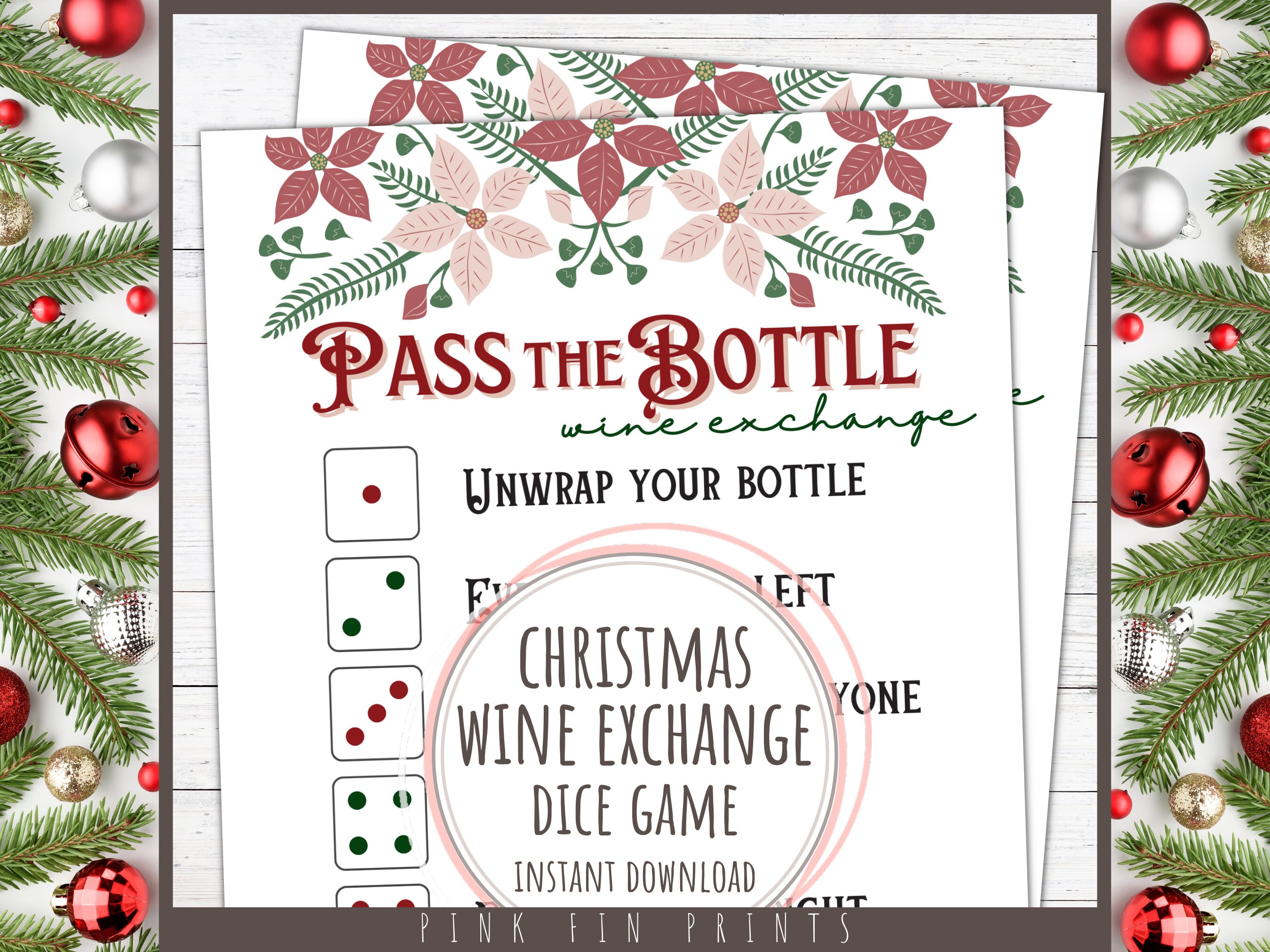Pass The Bottle Wine Exchange Christmas Dice Game, Christmas Gift.
