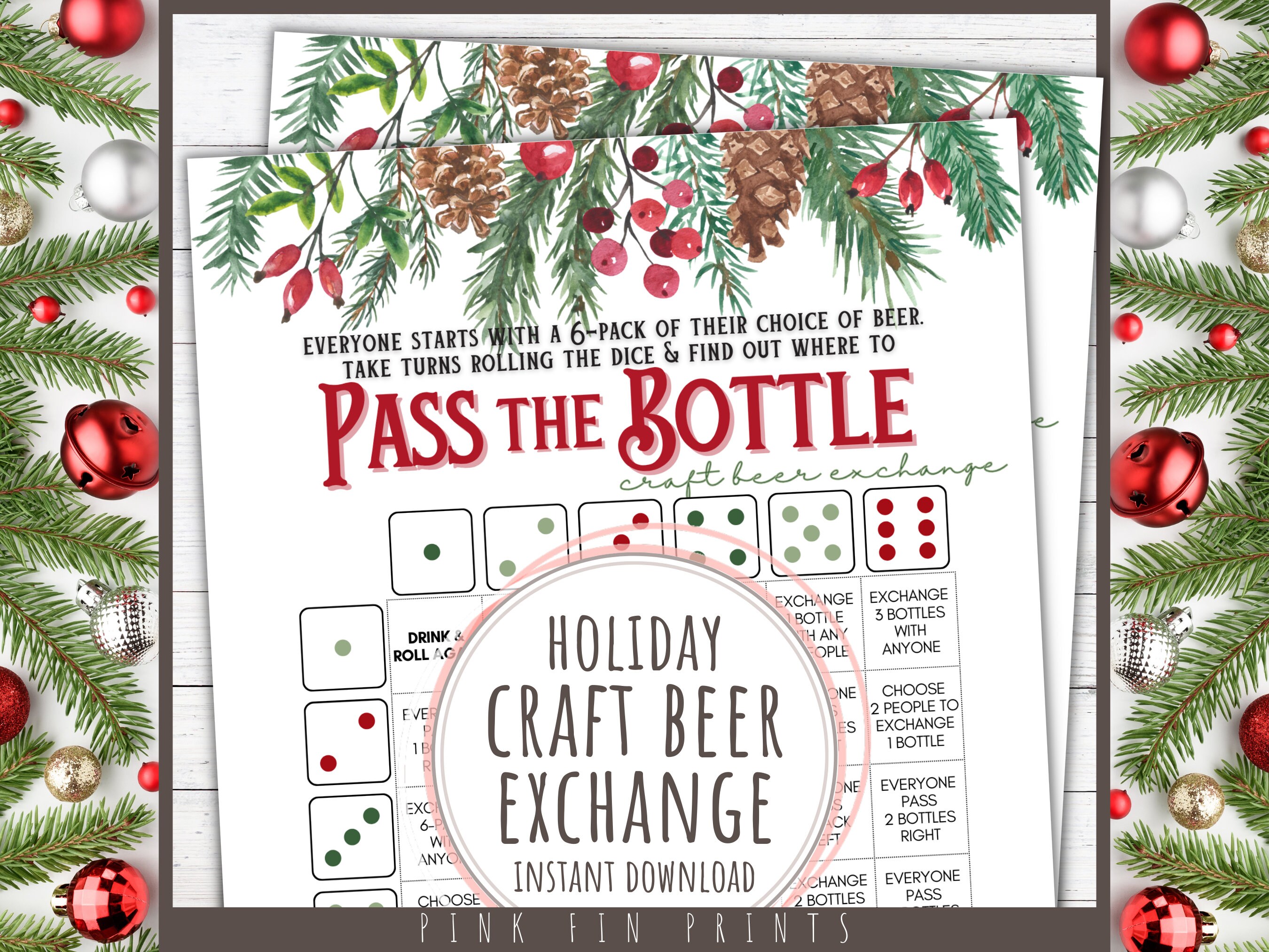 Craft Beer Exchange Christmas Drinking Game, Pass The Bottle White.