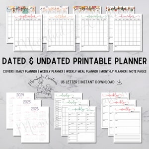 Printable Planner | Personal Planner Bundle | Daily Weekly Monthly Planner | 2024, 2025, 2026 Planner | Letter | Undated | Instant Download