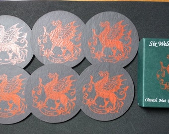 Set of 6 Genuine Slate Coasters - RED DRAGON Designs Gift Boxed