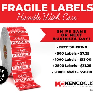 Fragile - Handle With Care labels for shipping and packaging
