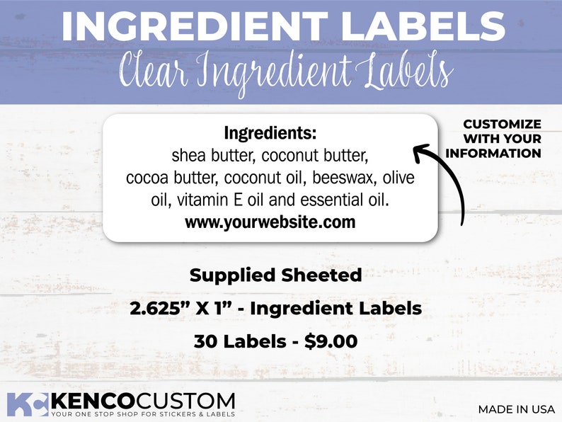Make Ingredients Label Customizable Ingredient Labels 2.625 X 1 Clear Labels - Etsy