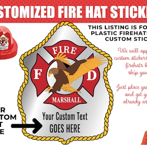 Kids Firefighter Hat with Custom Sticker | Birthday Party | Party Favor | Fire Marshall | Firefighter Plastic Hat | Customizable Label