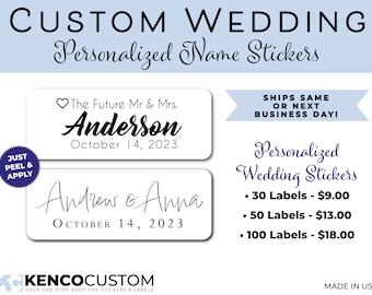 Custom Wedding Name Stickers: Clear or White Gloss