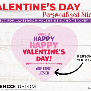 Valentine&#39;s Day Stickers | Personalized | Valentine&#39;s Day | Classroom Stickers | Party Favors | Valentine&#39;s | 12 Labels Per Pack