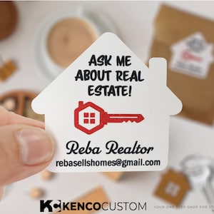 BEST SELLING! Customizable Real Estate Stickers | House Shaped Stickers | Ask me about real estate! | Realtor House Sticker